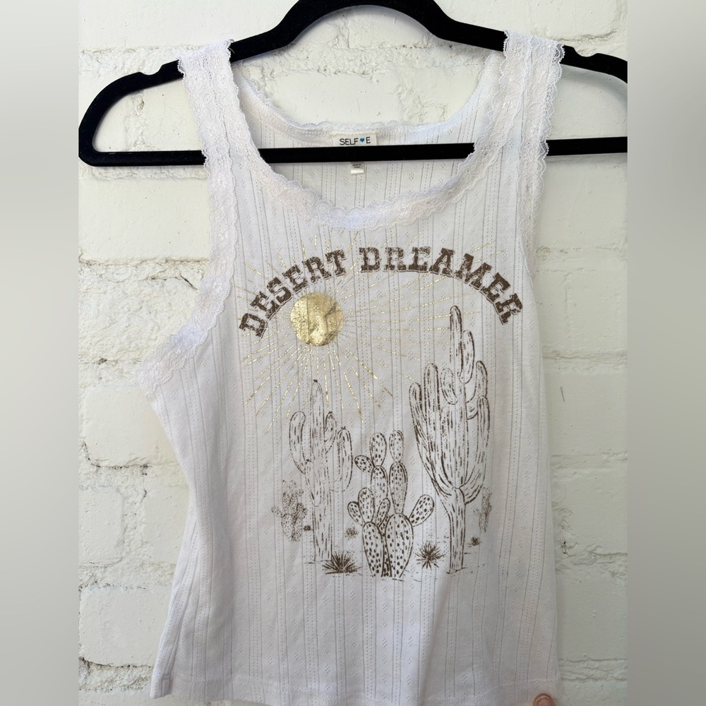 Desert Dreamer White Lace Trim Camisole